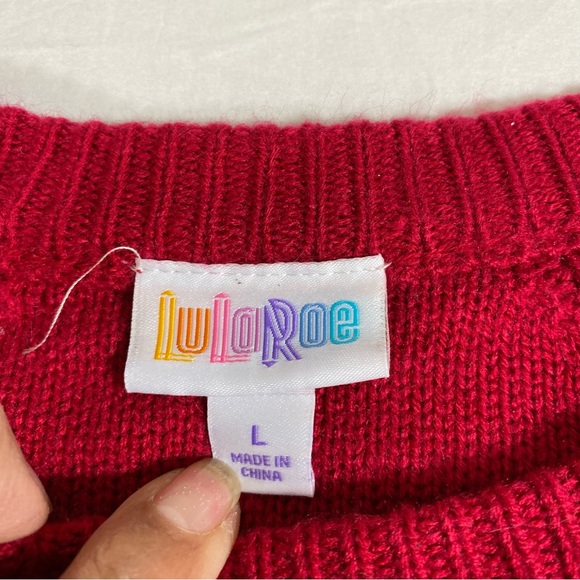 LulaRoe sweater Dress in Pink blue trim Long Sleeve Crew Neck Sweater D… - Picture 3 of 8